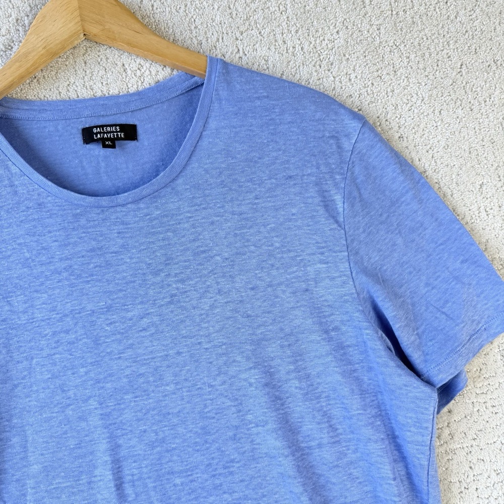 Galeries Lafayette Linen T-Shirt Men's XL Blue Short Sleeve Lightweight $65
